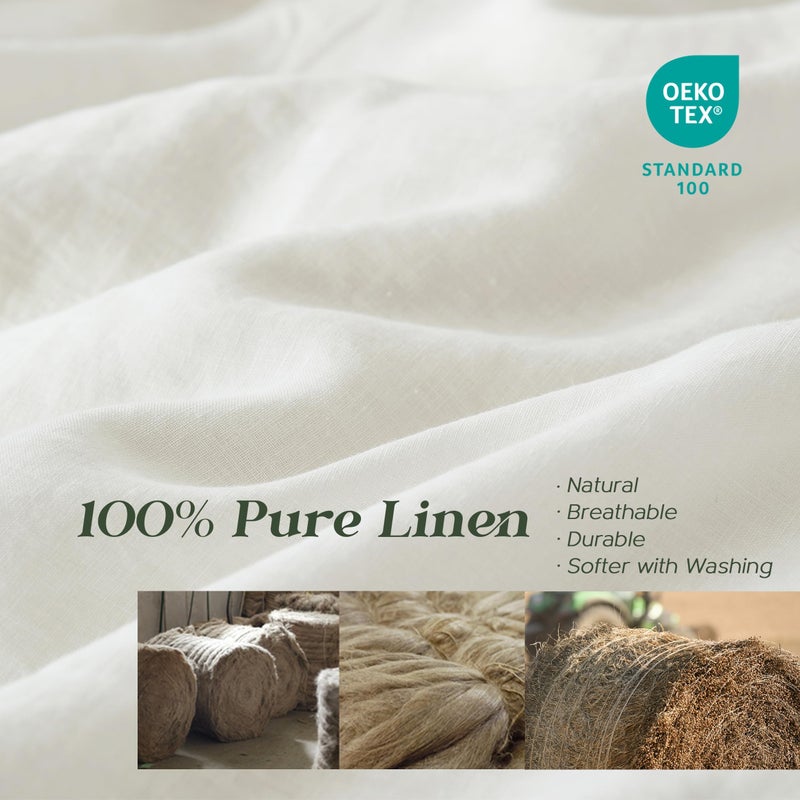 Simple&Opulence 100% Linen Duvet Cover Set, 3 PCS Natural French Flax White Duvet Cover Full Size, Breathable Soft Comfy Linen Bedding Comforter Cover with 2 Pillowcases(White, 78"x86") - Image 4